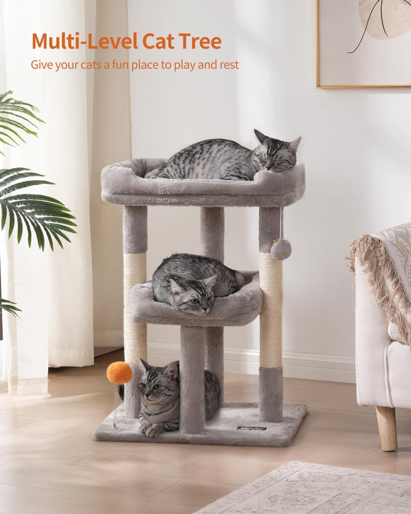 FourFurPets Small Cat Tree, Multi-Level Cat Tree for Indoor Cats, Cat Tower with Scratching Post, Cat Condo for Kittens,Toy Balls, 2 Soft Platform, Light Gray - Image 4