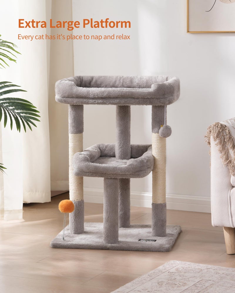 FourFurPets Small Cat Tree, Multi-Level Cat Tree for Indoor Cats, Cat Tower with Scratching Post, Cat Condo for Kittens,Toy Balls, 2 Soft Platform, Light Gray - Image 3