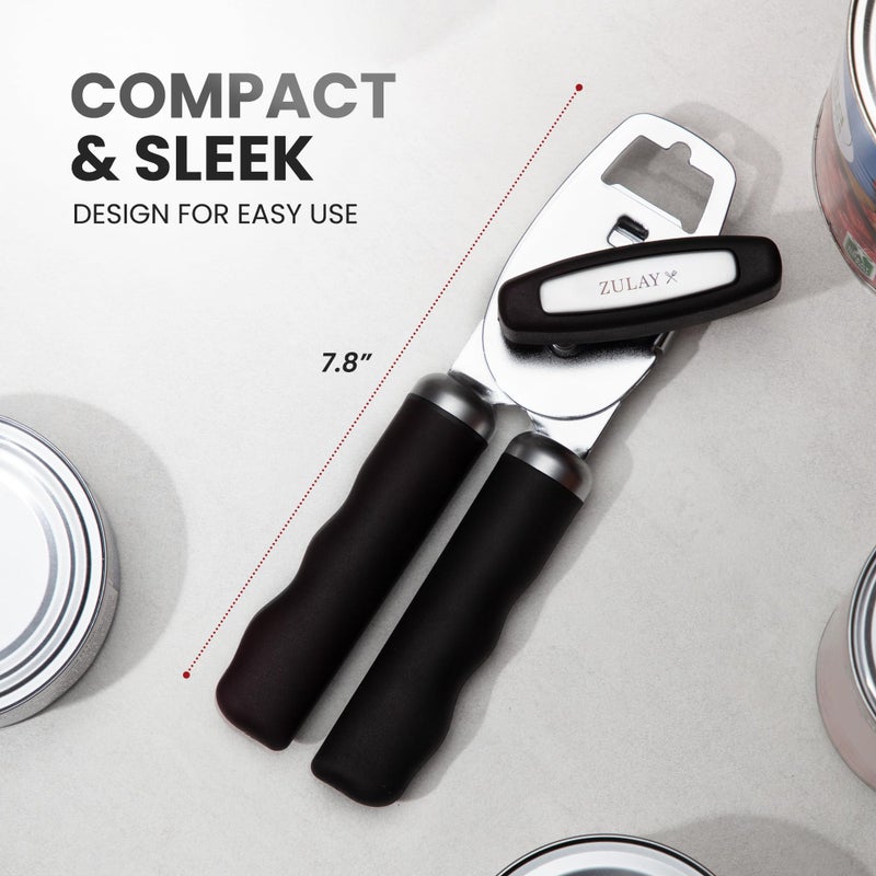 Zulay Kitchen Heavy Duty Stainless Steel Can Opener Manual with Bottle Opener - Rust Proof Manual Can Opener With Turn Knob & Comfy Soft Grip Handles - Black - Image 3