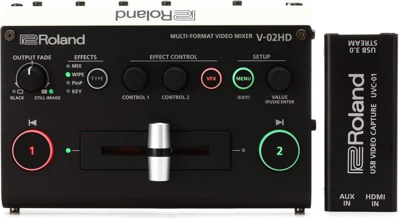 باقة مفتاح الفيديو Roland V02HD STR وبث الويب وUVC01