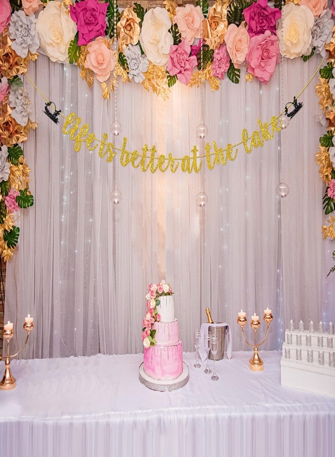 Helewilk Gold Glitter Life is Better at The Lake Banner, Fishing Theme Birthday/Retirement Party Decoration Banner, Welcome to Lake House Party Bunting Decor - Image 4