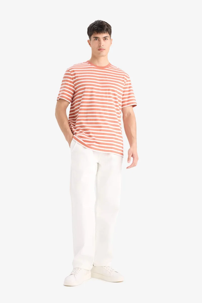ديفاكتو Regular Fit Crew Neck Cotton Striped T-Shirt