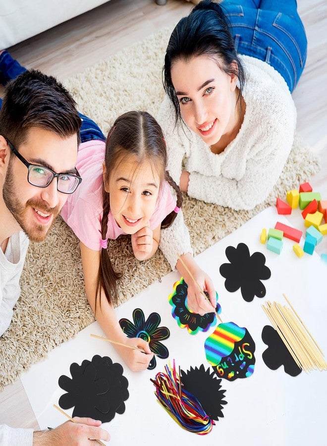 Hungdao 60 Pcs Flowers Scratch Cards Rainbow Summer Scratch Paper for Kids Rainbow Flower Crafts with Bamboo Stylus and Ribbon for Home Classroom School DIY (Flower) - Image 5