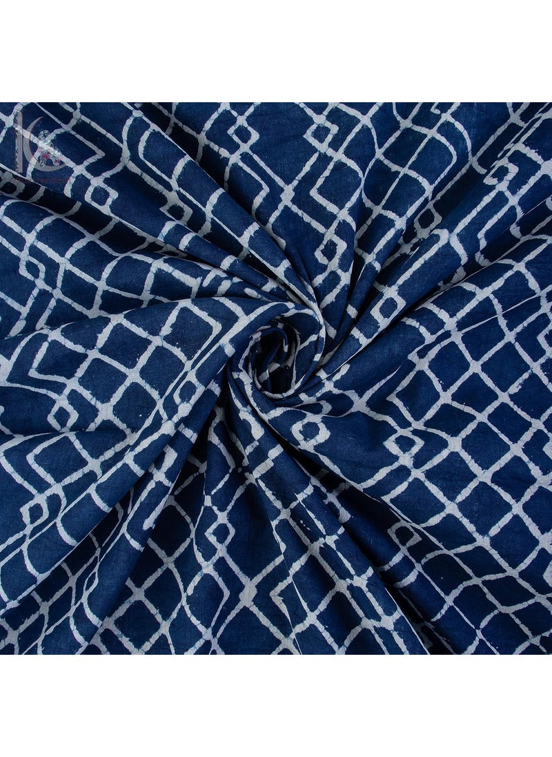 KHUSHI HANDICRAFT Khushi Handicraft Pure Cotton Voile Wave Pattern Hand Block Indigo Blue Wave Printed Unstitched 100 Fabric for Making Dress Material 1 Meter  - Image 1
