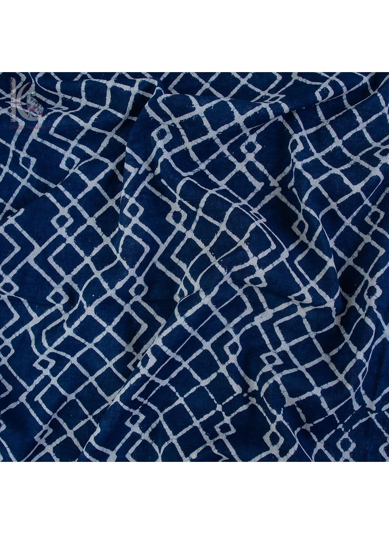 KHUSHI HANDICRAFT Khushi Handicraft Pure Cotton Voile Wave Pattern Hand Block Indigo Blue Wave Printed Unstitched 100 Fabric for Making Dress Material 1 Meter  - Image 3