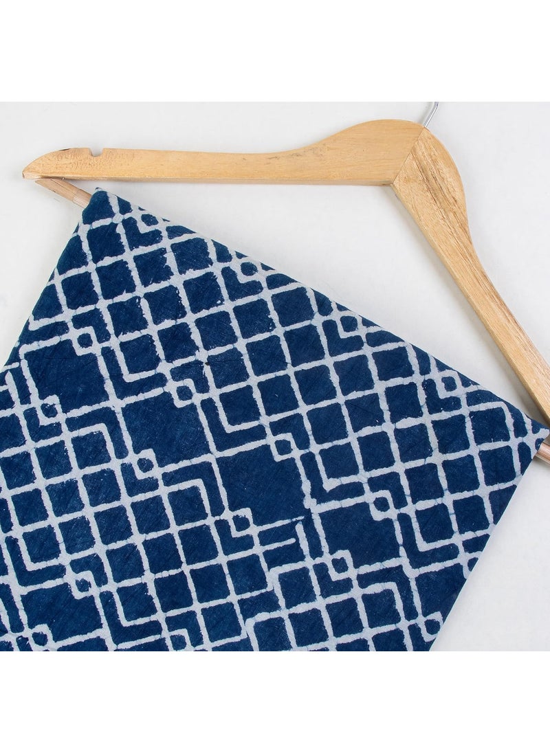 KHUSHI HANDICRAFT Khushi Handicraft Pure Cotton Voile Wave Pattern Hand Block Indigo Blue Wave Printed Unstitched 100 Fabric for Making Dress Material 1 Meter  - Image 2