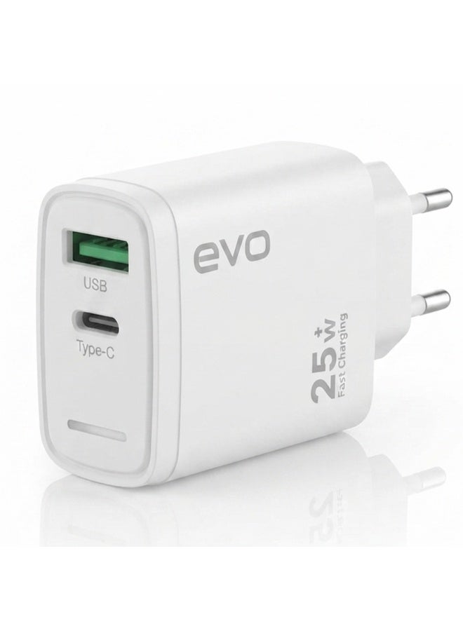 EVO-C03 25W Fast Wall Charger with USB-C Power Delivery and USB Port, Dual Port Quick Charging Adapter, Smart Chip Technology USB-C Charger Block, Type-C Fast Charger for iPhone, Android Phones, Tablets, Earbuds, Smart Devices and USB Accessories - Image 3