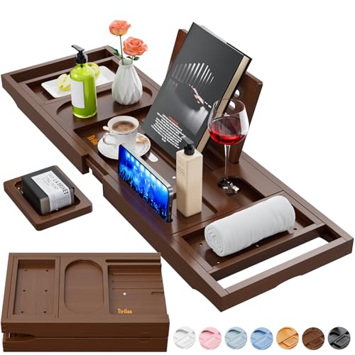 Yirilan Bathtub Trays for Tub,Bath Tray, Foldable Bathtub Caddy,Brown - Image 1