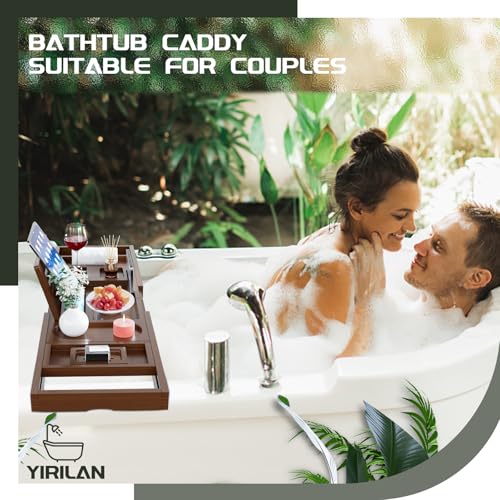 Yirilan Bathtub Trays for Tub,Bath Tray, Foldable Bathtub Caddy,Brown - Image 4