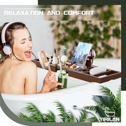 Yirilan Bathtub Trays for Tub,Bath Tray, Foldable Bathtub Caddy,Brown - Image 3
