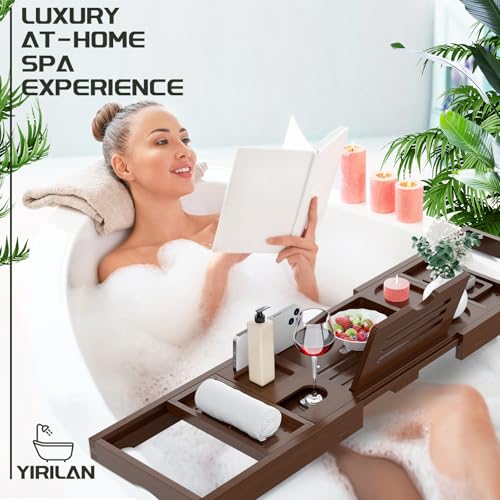 Yirilan Bathtub Trays for Tub,Bath Tray, Foldable Bathtub Caddy,Brown - Image 2