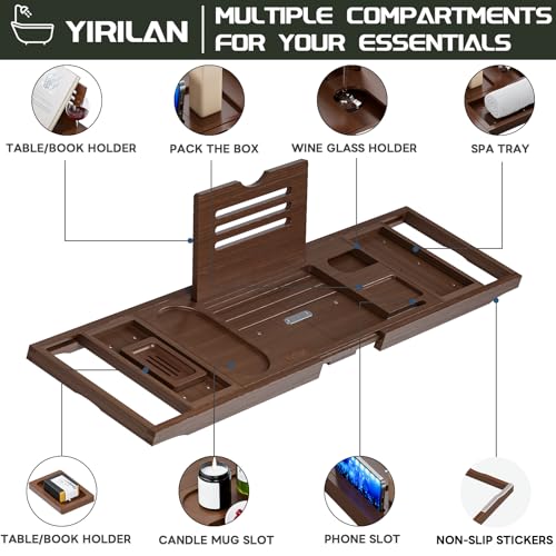 Yirilan Bathtub Trays for Tub,Bath Tray, Foldable Bathtub Caddy,Brown - Image 5