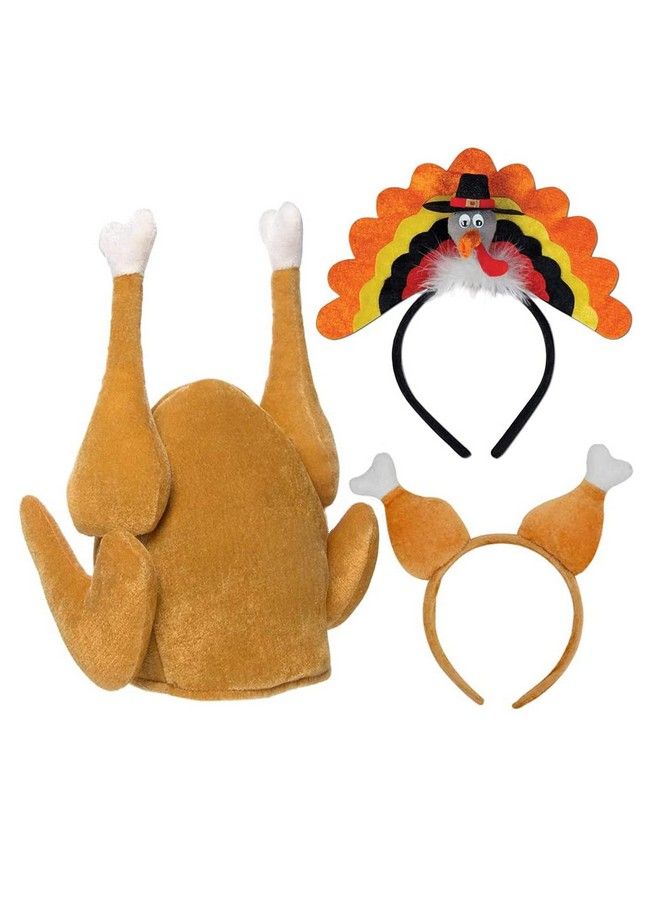 Asekonc 3 Pack Thanksgiving Turkey Headband Drumsticks Plush Headband Roasted Turkey Hatsholiday Costume Decorations Party Favor Supplies - Image 1