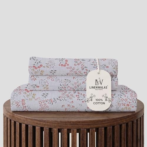 LINENWALAS 100% Pure Cotton Percale Linen Bedsheet For Single Bed Size Bedding With Pillow Cover For Bedroom,Soft Smooth Crisp Hotel Quality Flat Sheets For Summer(90X60 Inch,White),300 TC - Image 1
