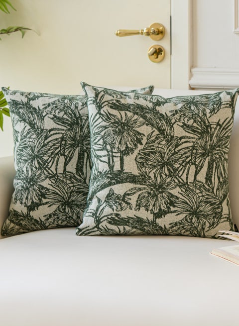 Green Palm Leaves Decorative Cushion Cover 45x45 CM Botanical Monstera Tropical Palm Leaf Plants Decorative Throw Pillow Cover Set of 2 Farmhouse Home Decor Cushion for Sofa Couch Bed
