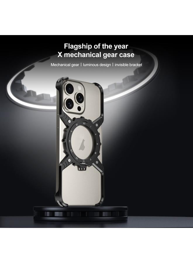 S-TOP Case For iPhone 16 Pro Max Mechanical Gear MagSafe Holder Borderless Metal Phone Case - Image 3
