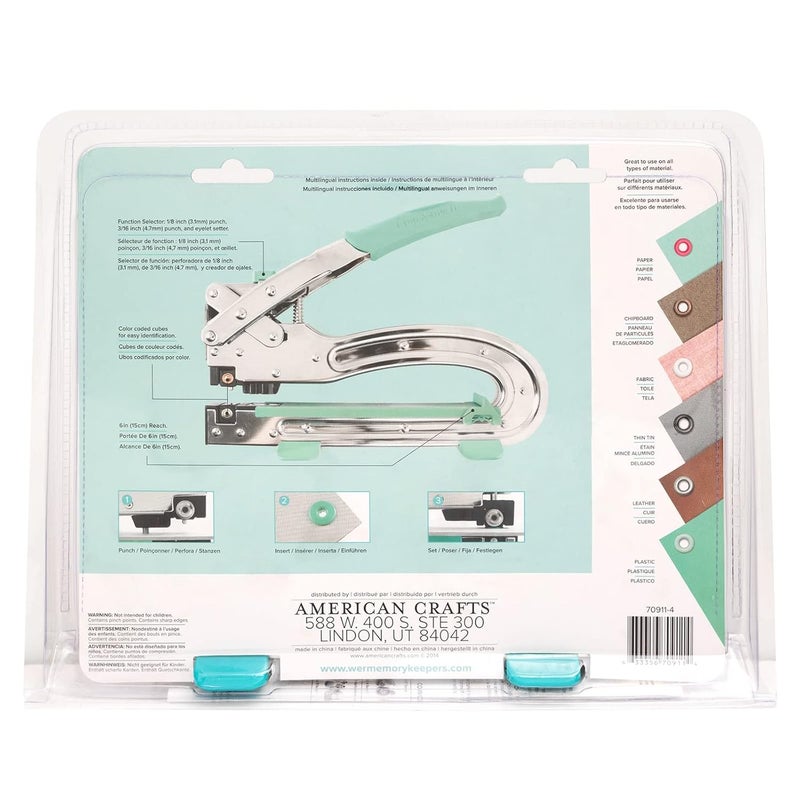 We R Memory Keepers Crop-A-Dile 2 Big Bite Punch - Long Reach Hole Punch & Eyelet Setter in Aqua - Image 3