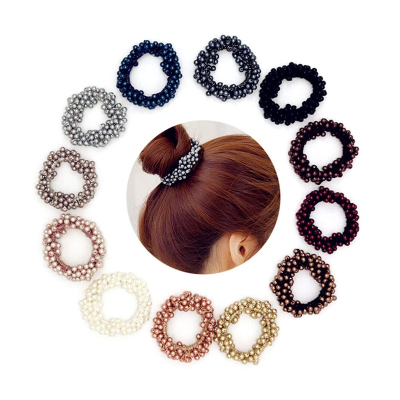 9Pcs Women Girls Fashion Beaded Bracelet Hair Ties Hair Bands Ropes Scrunchie Ponytail Holder
