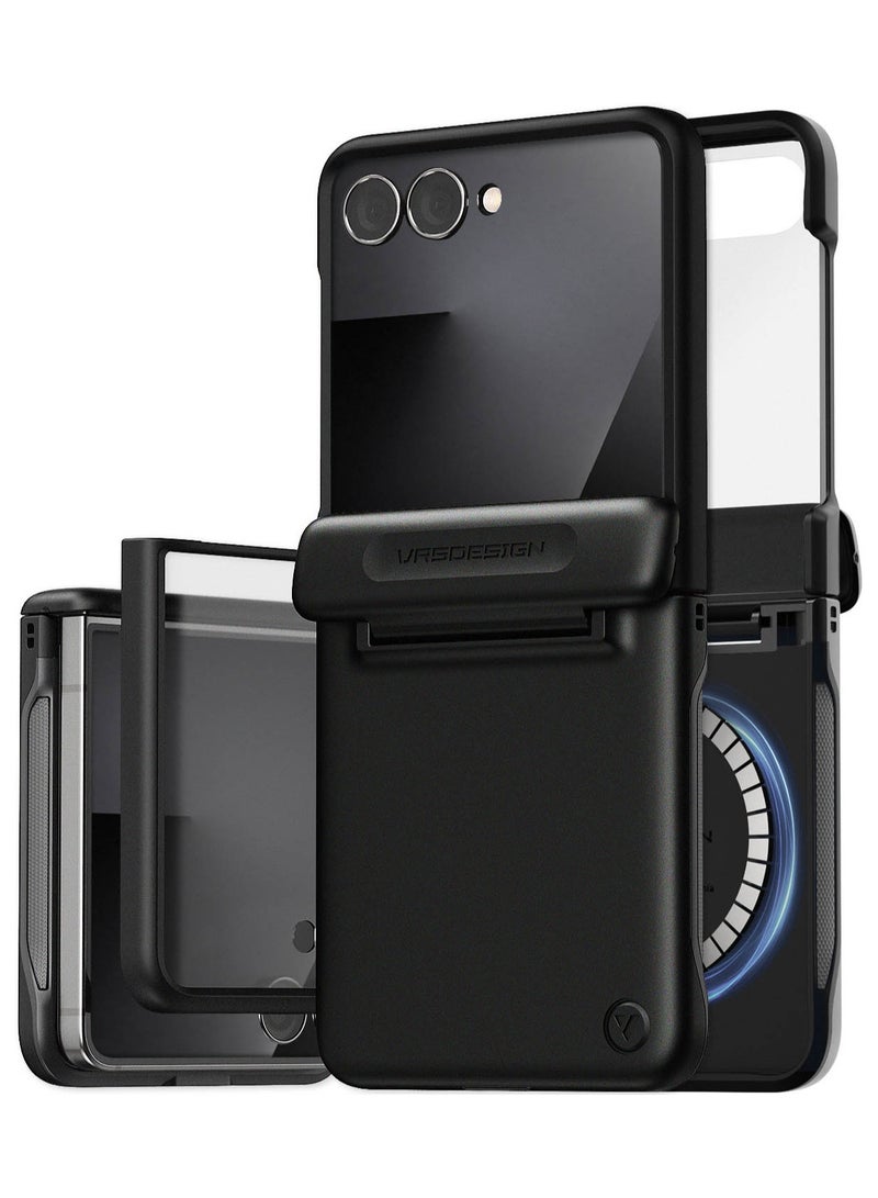 VRS Design Terra Guard Modern Halo Samsung Galaxy Z Flip 7 Case [MagSafe] Cover (2025) with [Built-in Screen Protector] and Hinge Protection - Black 