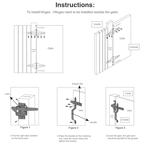HOME MASTER HARDWARE Wood Gate Hardware Set - Heavy Duty 8" Decorative Strap Hinges and Spring Loaded Latch Kit with Screws for Outdoor Fence Swing Gate Black Finish - Image 4