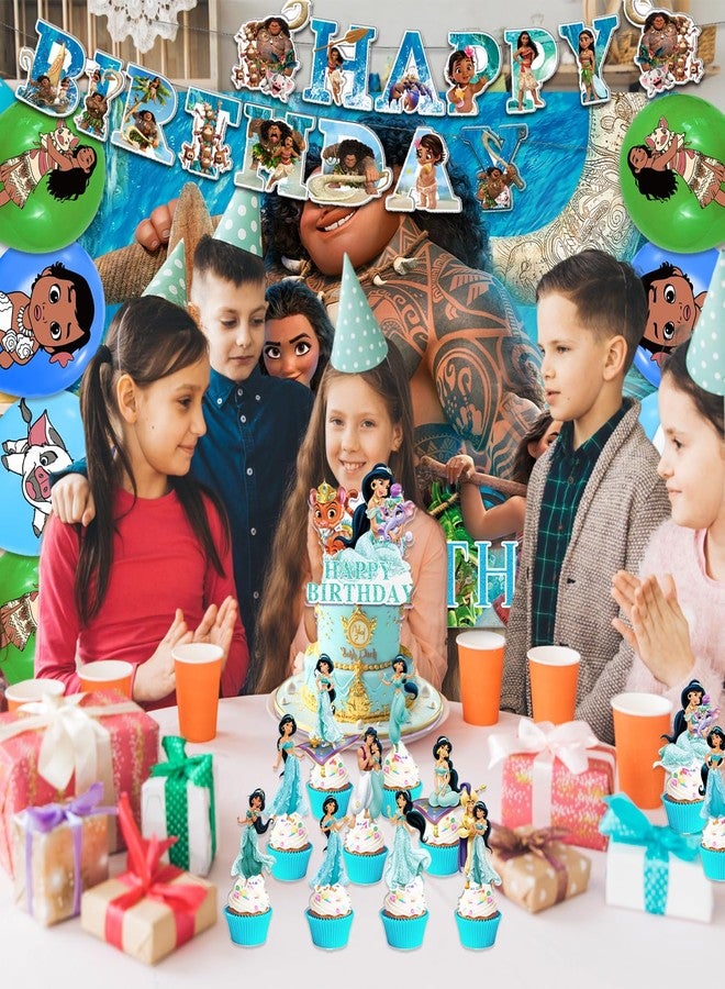 OMTO 42Pack Princess Jasmine Party Supplies Pack Includes，Banner，Cake Topper，Blackdrop,Balloons for Jasmine party Decoration - Image 4