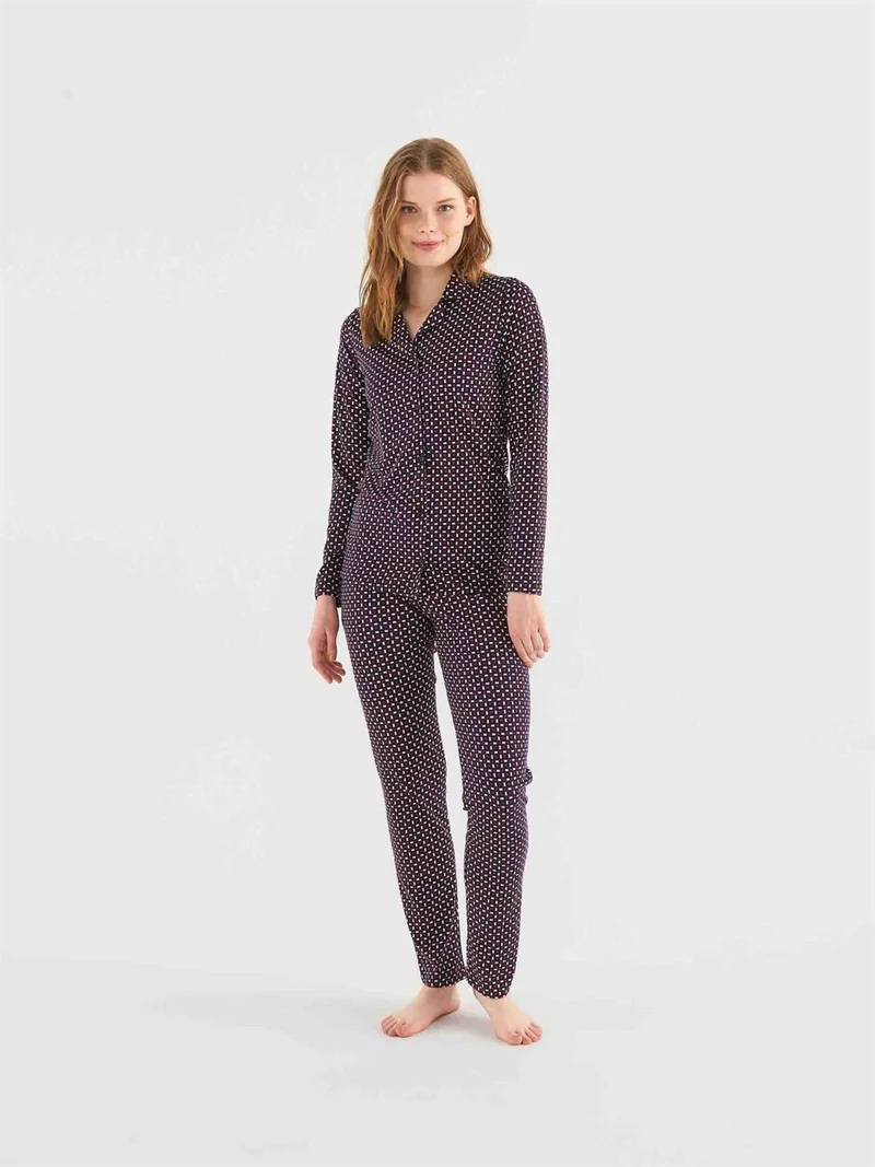 Mod Collection - Women's Navy Blue Full-Length Pajama Set