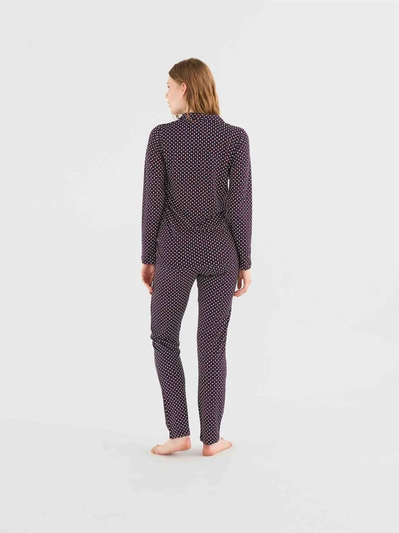 Mod Collection - Women's Navy Blue Full-Length Pajama Set