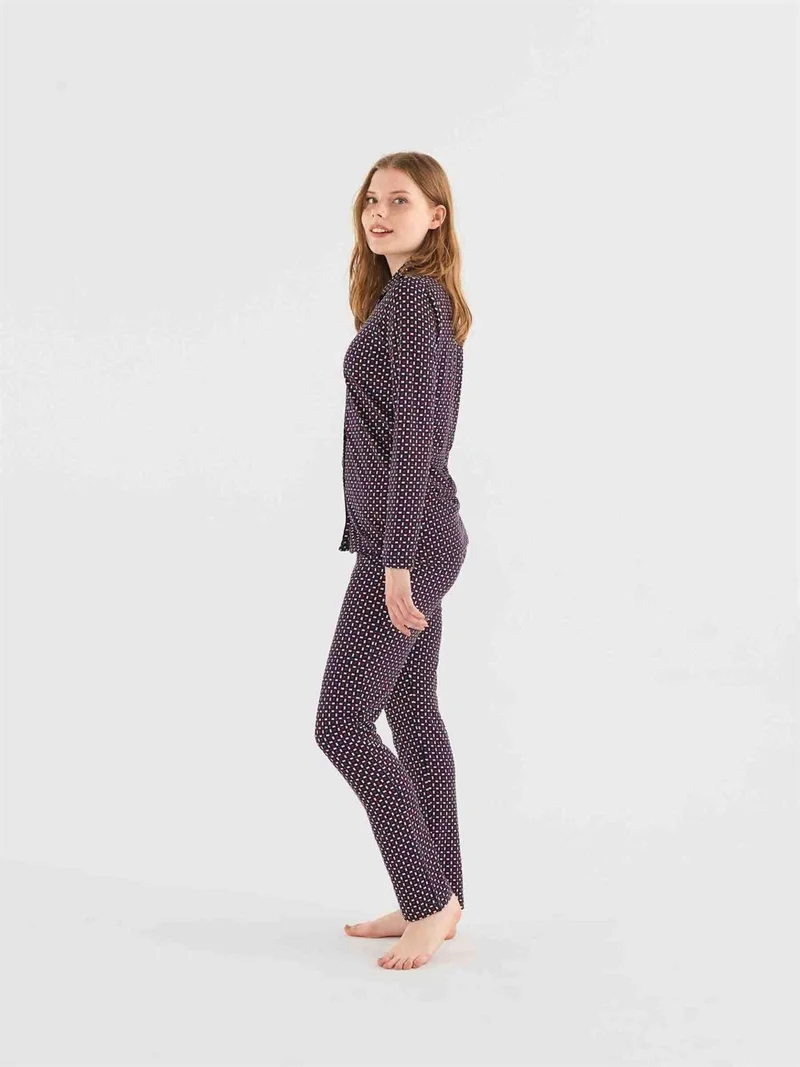 Mod Collection - Women's Navy Blue Full-Length Pajama Set