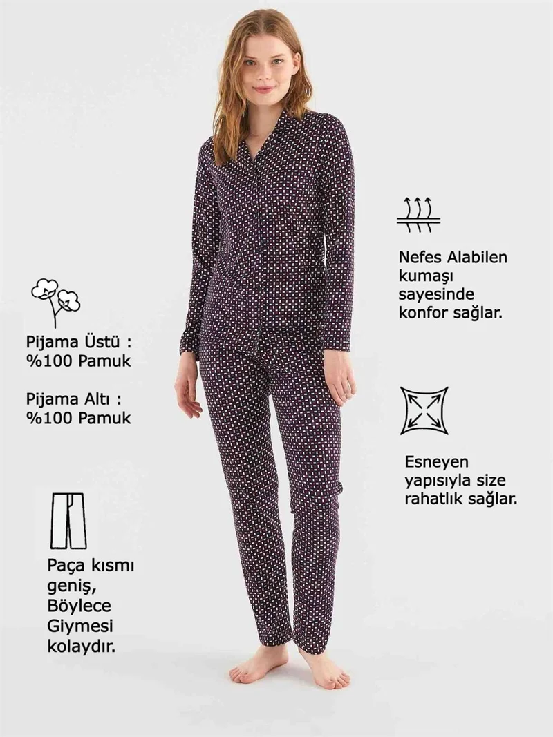 Mod Collection - Women's Navy Blue Full-Length Pajama Set
