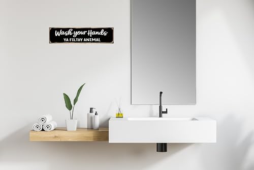 CSWLJS Funny Rustic Metal Tin Signs Wash Your Hands Ya Filthy Animal Kitchen Sign Wall Decor Black Vintage Farmhouse Bar Decor for Home Pantry Dining Room Coffee Shop 4x16 In - Image 4