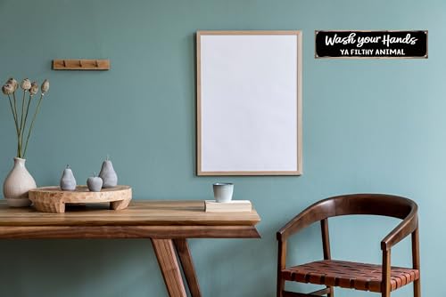 CSWLJS Funny Rustic Metal Tin Signs Wash Your Hands Ya Filthy Animal Kitchen Sign Wall Decor Black Vintage Farmhouse Bar Decor for Home Pantry Dining Room Coffee Shop 4x16 In - Image 5