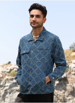 Campus Sutra Men's Blue Criss-Cross Denim Jacket  - Image 3