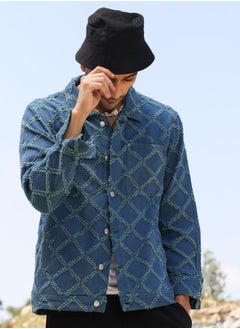 Campus Sutra Men's Blue Criss-Cross Denim Jacket  - Image 1