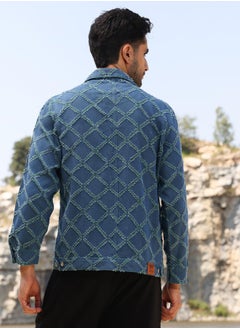Campus Sutra Men's Blue Criss-Cross Denim Jacket  - Image 5