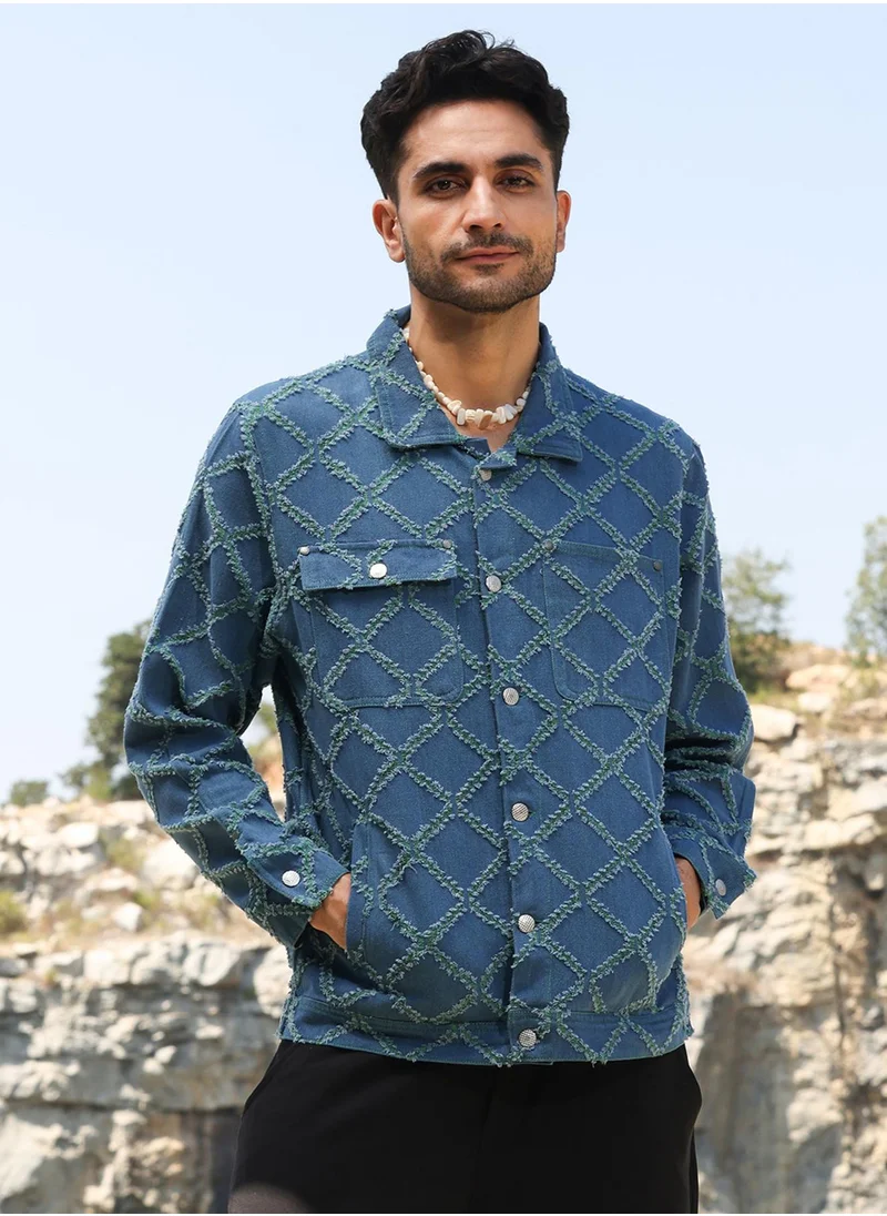 Campus Sutra Men's Blue Criss-Cross Denim Jacket