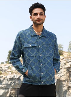 Campus Sutra Men's Blue Criss-Cross Denim Jacket  - Image 2