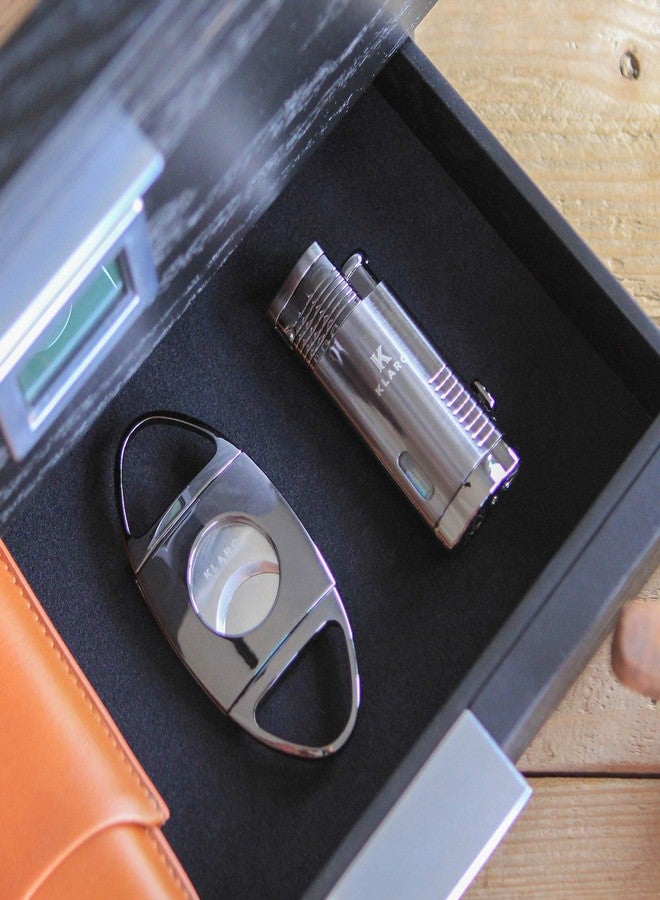 CASE ELEGANCE Klaro Cigar Accessory Kit Polished Gunmetal Finish Cutter & Lighter Gift Set Packaging - Image 5