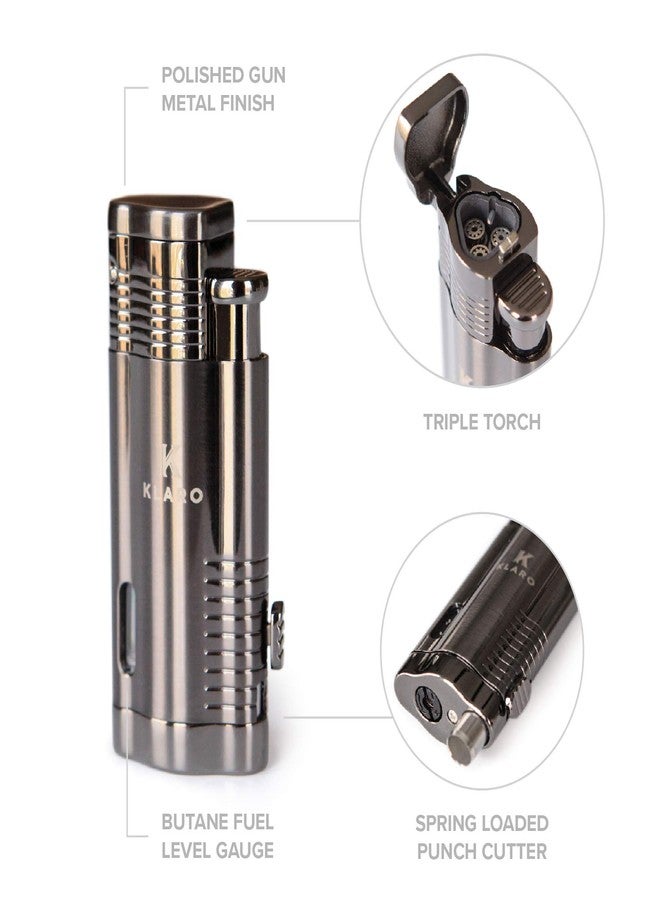 CASE ELEGANCE Klaro Cigar Accessory Kit Polished Gunmetal Finish Cutter & Lighter Gift Set Packaging - Image 3