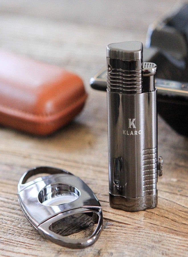 CASE ELEGANCE Klaro Cigar Accessory Kit Polished Gunmetal Finish Cutter & Lighter Gift Set Packaging - Image 4