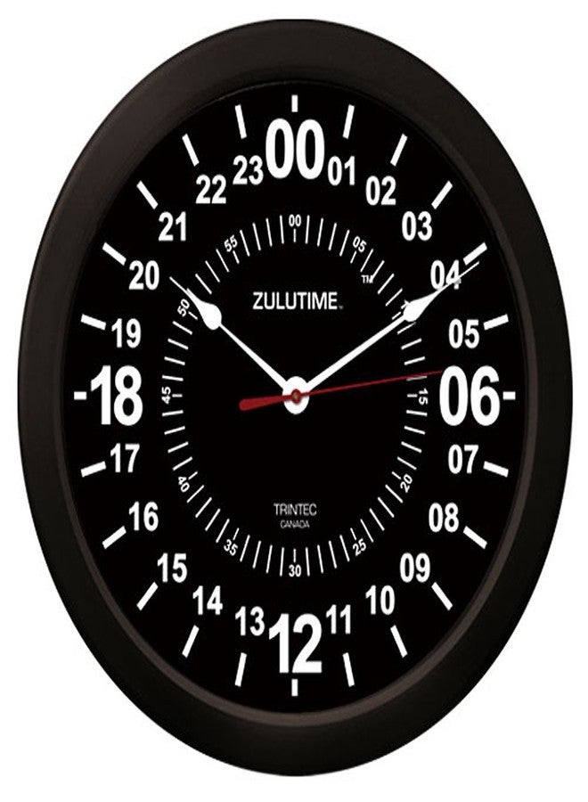 Trintec 24 Hour Military Time Black Zulu Time Wall Clock 14" ZT24-14-B - Image 1