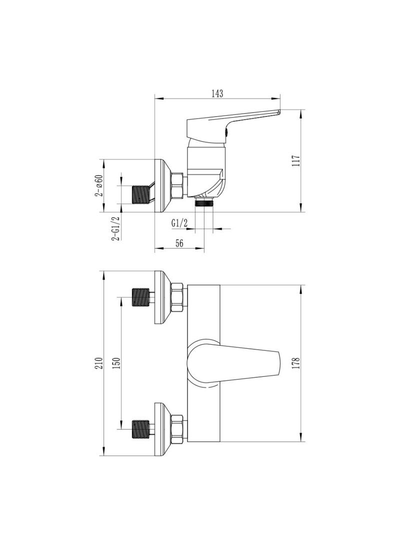 DANUBE HOME Milano Plus Bayz Plus Wall Shower Mixer –  Durable Brass Body & Sleek Matte Finish for Contemporary Style Chrome - Image 2