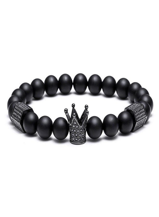 SEVENSTONE 8mm Crown King Charm Bracelet for Men Women Black Matte Onyx Stone Beads - Image 4