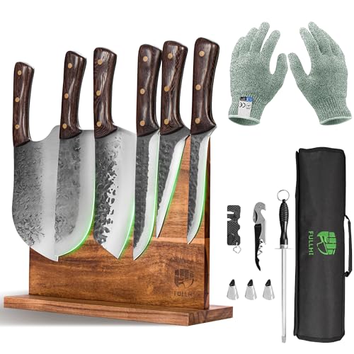 FULLHI Chef/Butcher Fish Knife Set, High Carbon Steel Hand Forged With Sheath For Kitchen, Camping, BBQ,13pcs with Magnetic Holder - Image 1