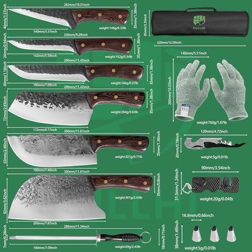FULLHI Chef/Butcher Fish Knife Set, High Carbon Steel Hand Forged With Sheath For Kitchen, Camping, BBQ,13pcs with Magnetic Holder - Image 2