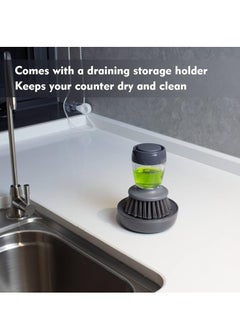 Oasisgalore Dish Brush with Soap Dispenser, Kitchen Scrub Brush for Dishes Pots Pans Sink Cleaning, Dish Scrubber with Holder Set.  - Image 5
