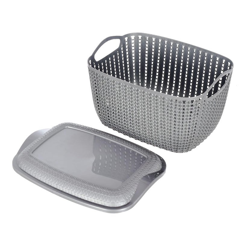 Kuber Industries Multipurposes Small M 25 Plastic Basket, Organizer For Kitchen, Countertops, Cabinets, Bathroom With Lids- Pack of 3 (Grey & Brown & Grey) -46KM050 - Image 4