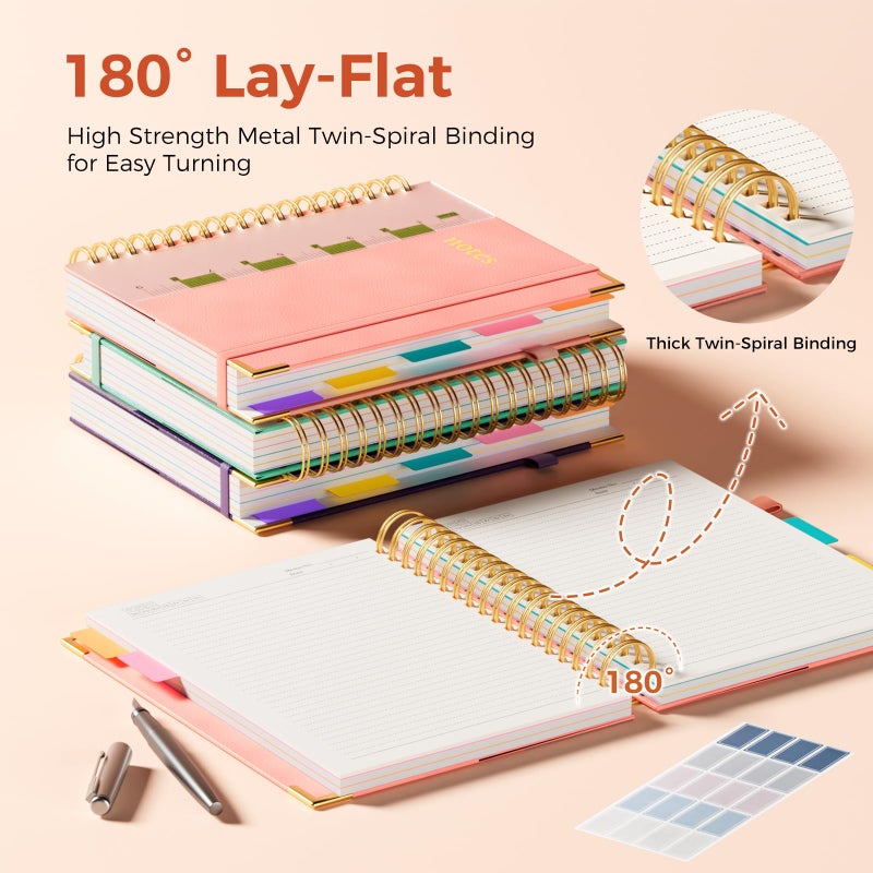 XYark Line Hardcover Spiral Notebook with Removable Dividers Tabs & Ruler, 5 Subject Notebook College Ruled, 300 Page, Large 8"x10" B5 Notebooks for Work School, Lined Journal for Women & Men, Pink - Image 3