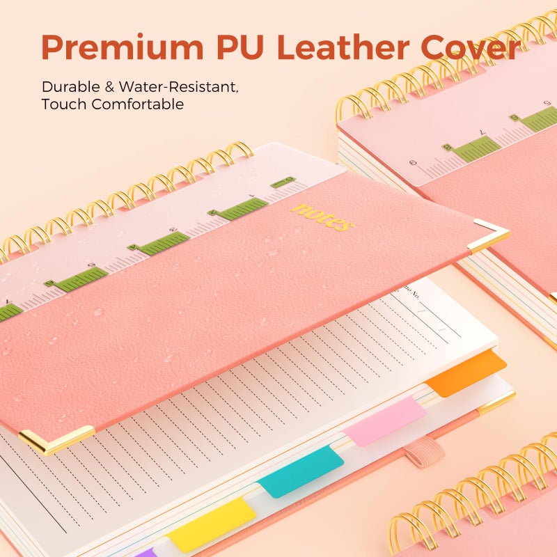 XYark Line Hardcover Spiral Notebook with Removable Dividers Tabs & Ruler, 5 Subject Notebook College Ruled, 300 Page, Large 8"x10" B5 Notebooks for Work School, Lined Journal for Women & Men, Pink - Image 2