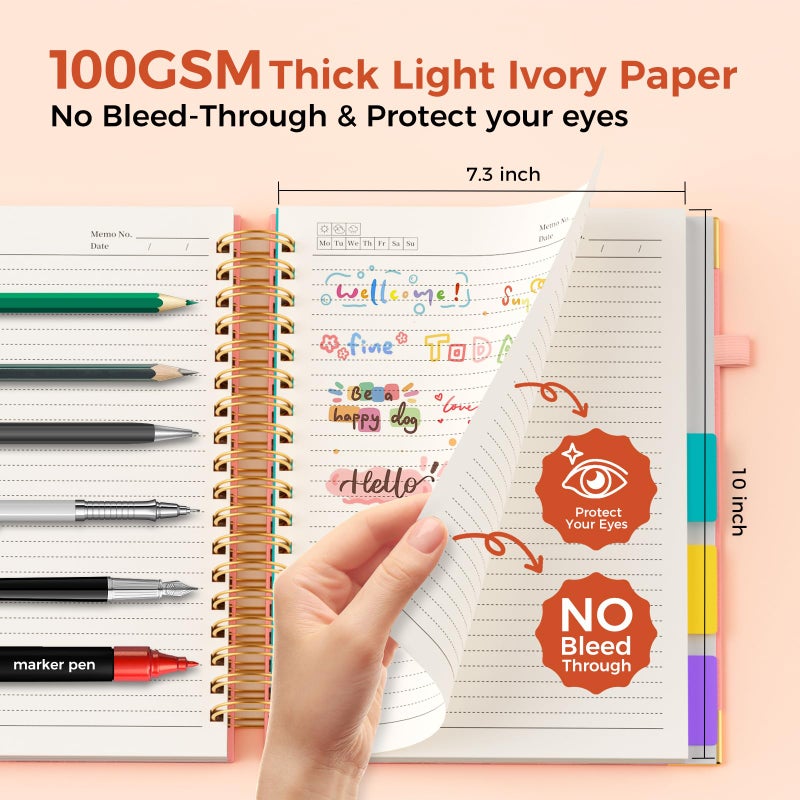 XYark Line Hardcover Spiral Notebook with Removable Dividers Tabs & Ruler, 5 Subject Notebook College Ruled, 300 Page, Large 8"x10" B5 Notebooks for Work School, Lined Journal for Women & Men, Pink - Image 4