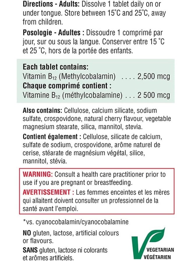 Jamieson Vitamin B12 2,500 Mcg (Methylcobalamin), 60 Sublingual Tablets - Image 3